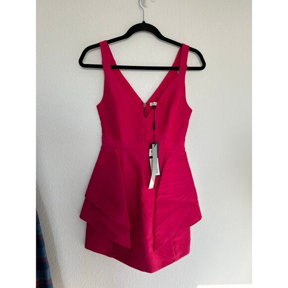 Halston Heritage Magenta Dramatic Flounce Mini Dress - 0 - Picture 4 of 8